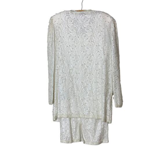 Papell Boutique Evening Off White Lace Beaded Sheath Dress w Long Jacket  Sz 12 - Picture 2 of 13